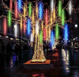 Moderní meteorický roj, dešťová světla, 50 cm, 10 spirálových trubic, 360 LED diod