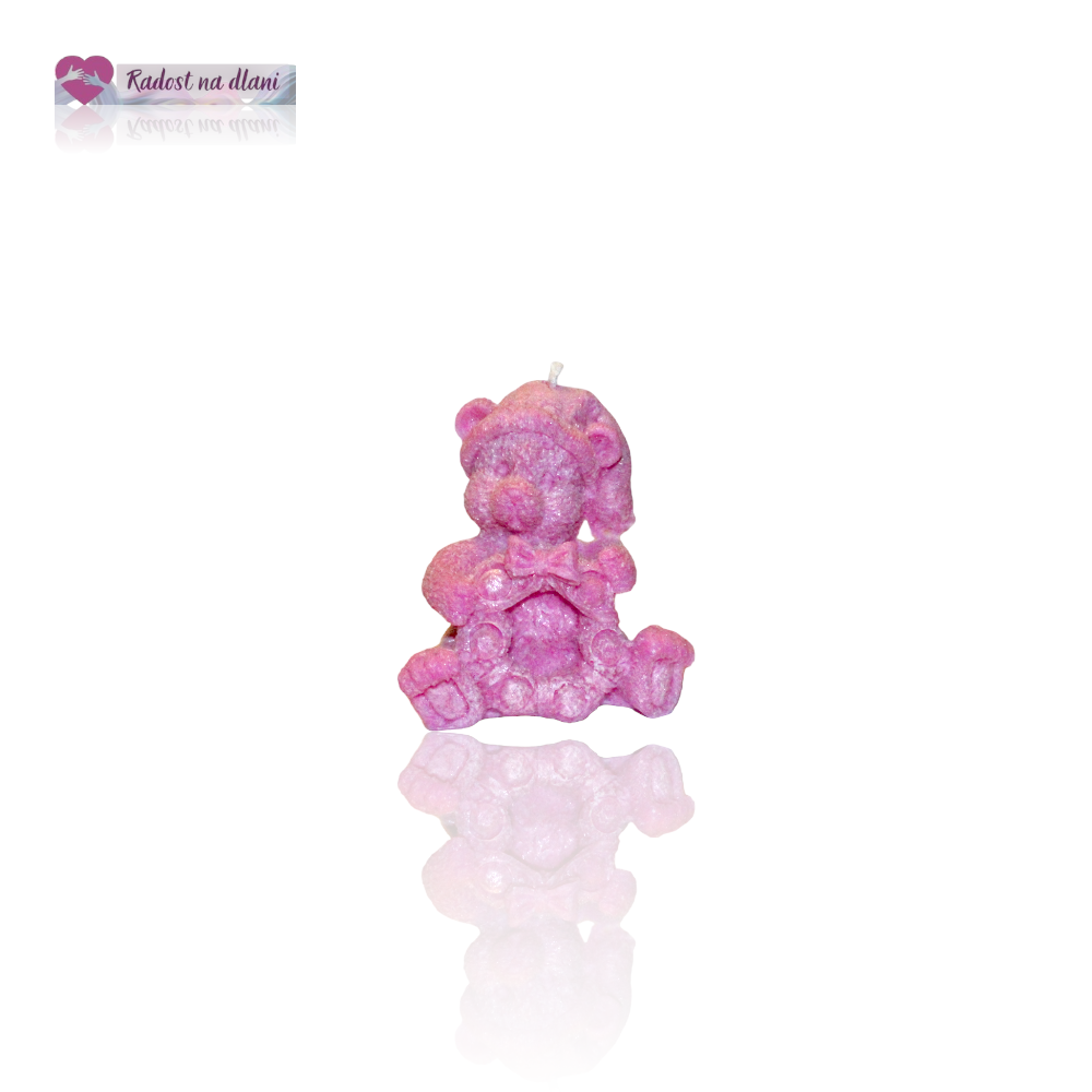 Svíčka - Medvěd - 8cm - růžový